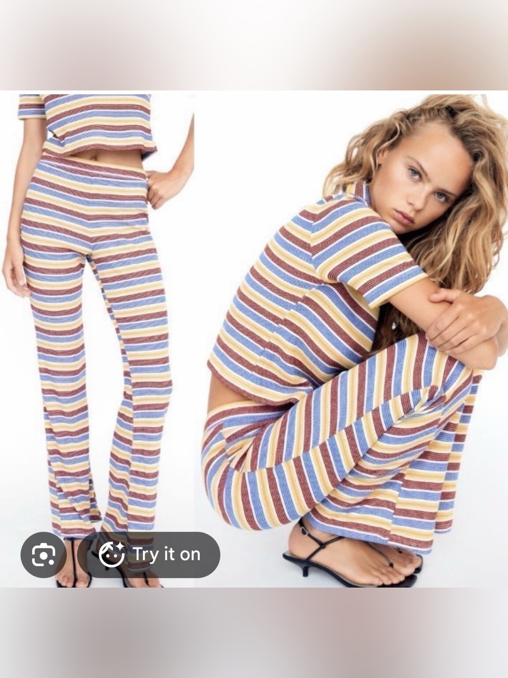 Zara Striped Multicolor Women's polo (medium) and pant (large) set